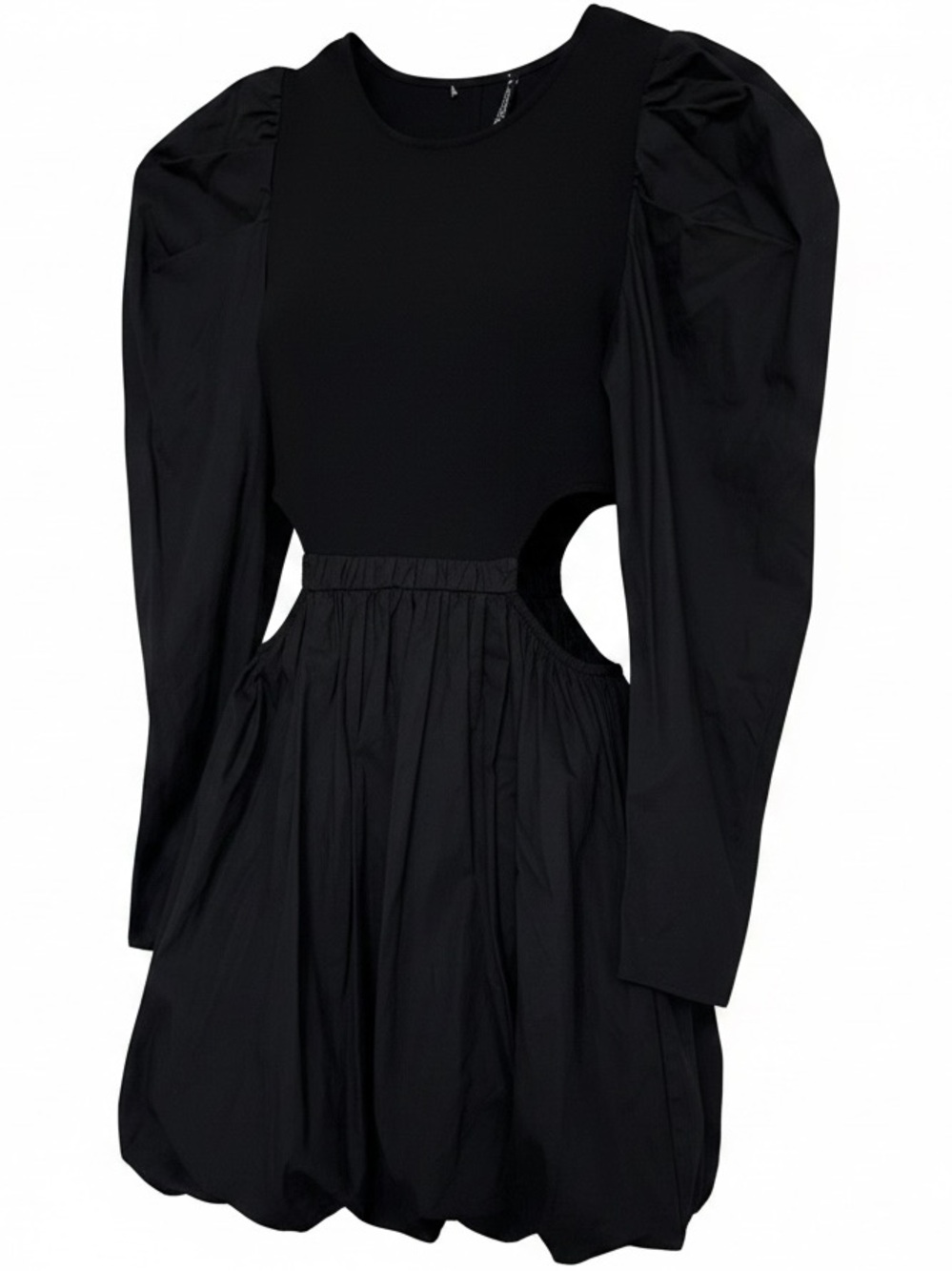 Zara Black Puff-Sleeve Mini Dress with Waist Cutouts NWT - Picture 1 of 12